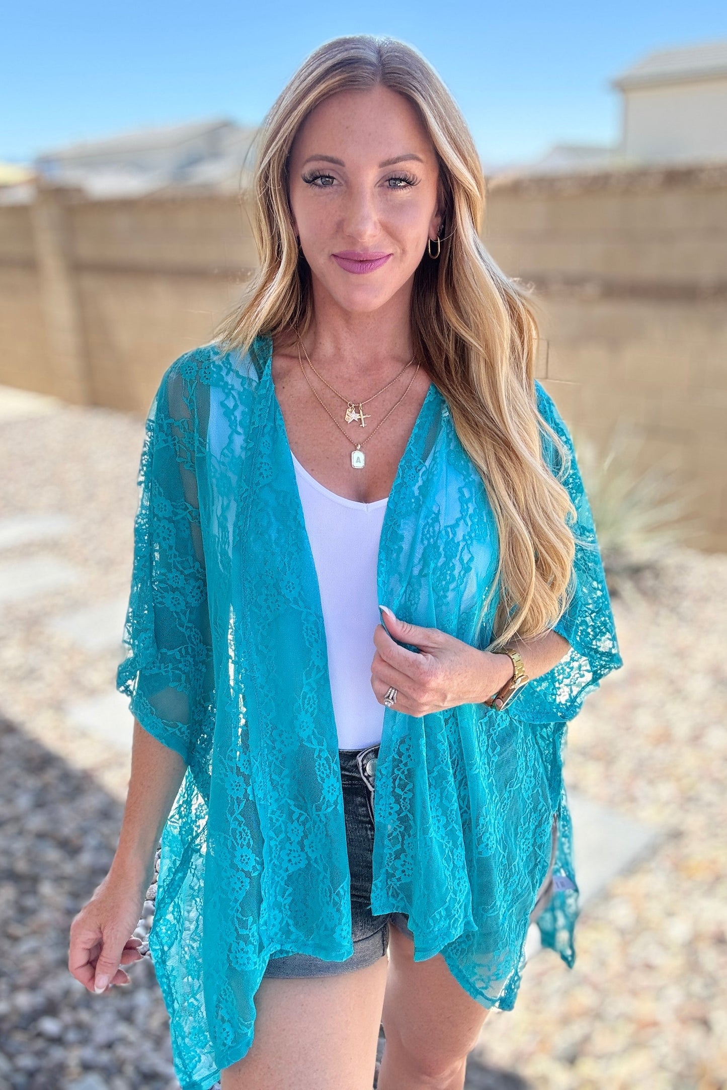 Andrée by Unit Good Days Ahead Lace Kimono In Teal