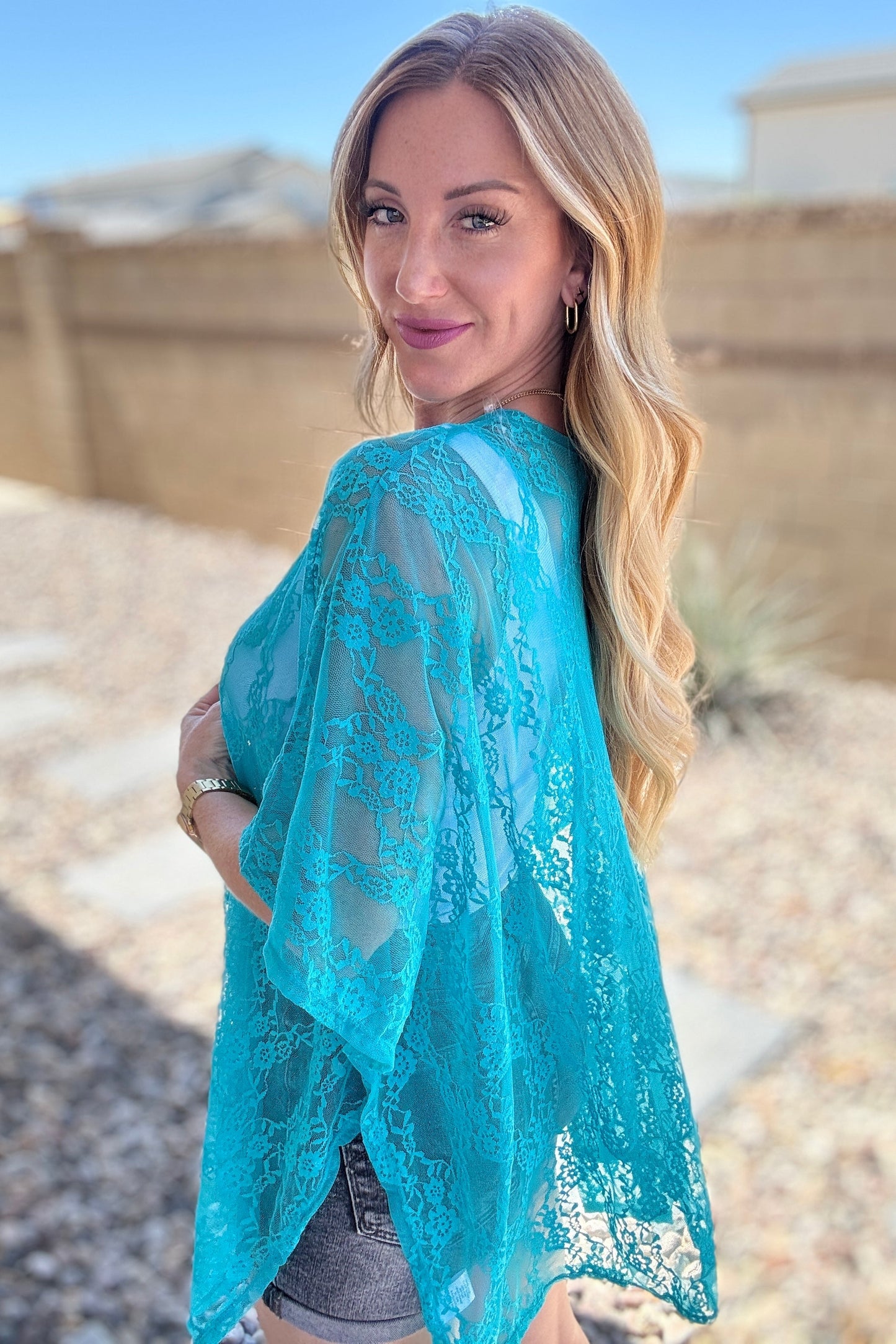 Andrée by Unit Good Days Ahead Lace Kimono In Teal