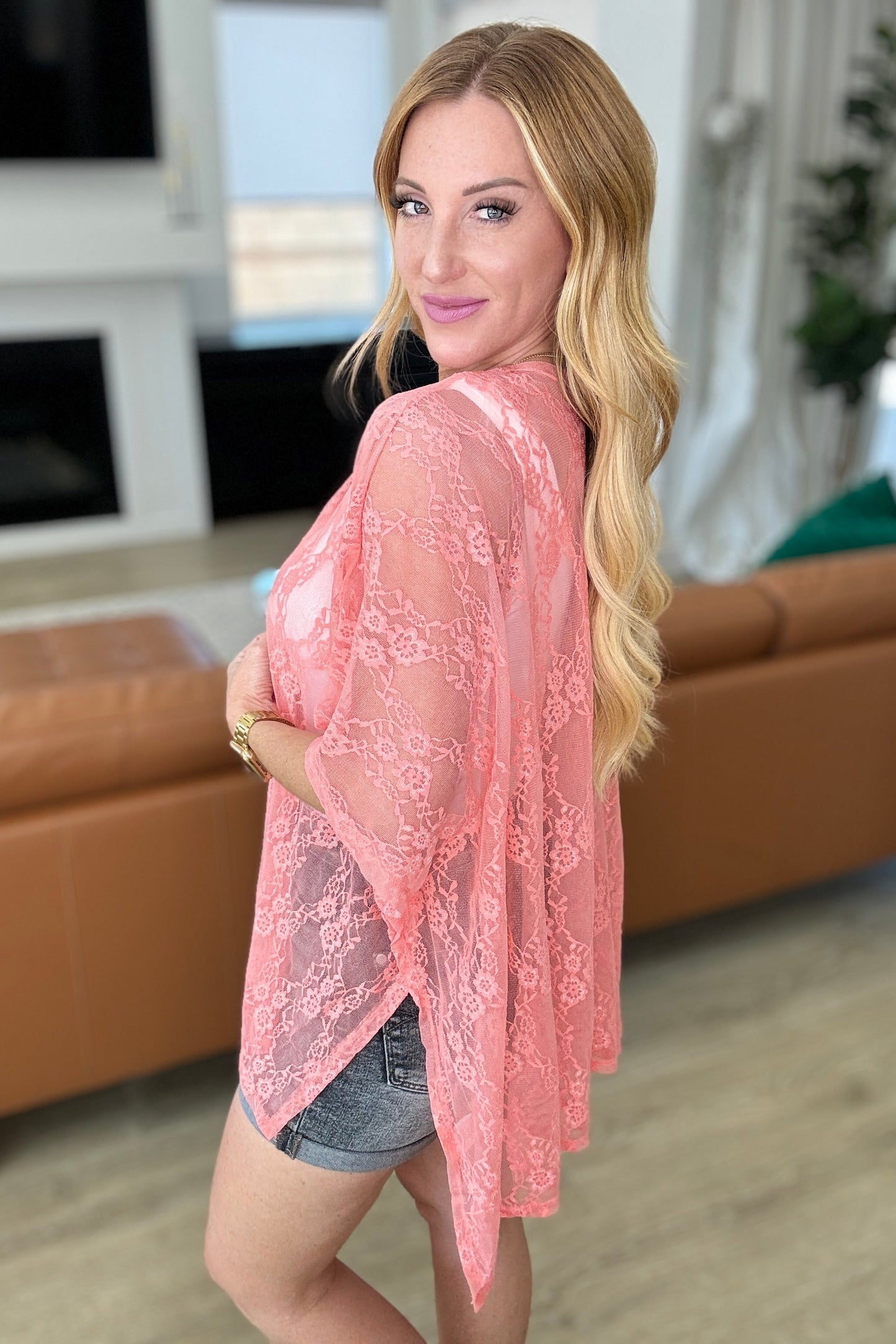 Andrée by Unit Good Days Ahead Lace Kimono In Coral