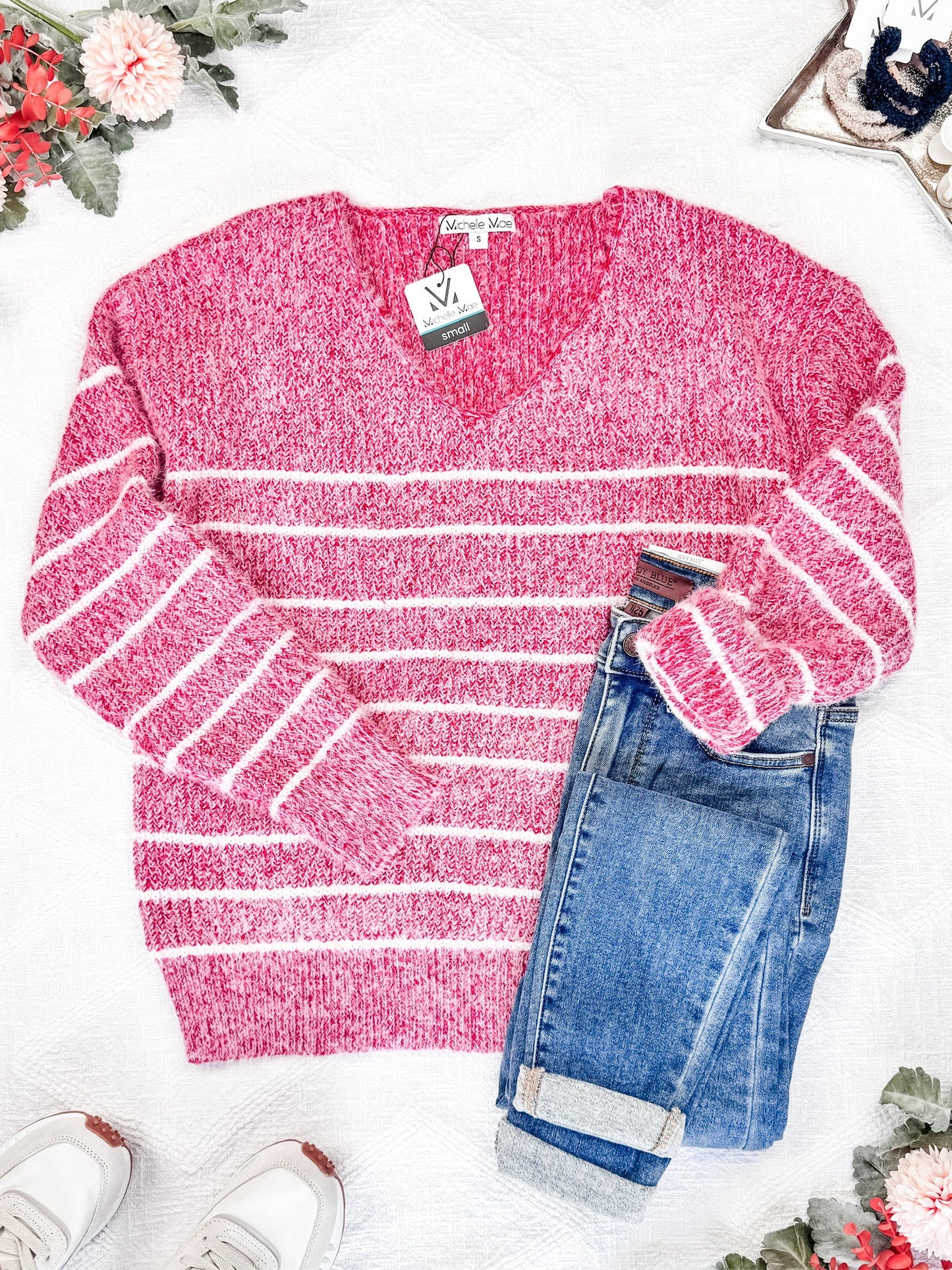 Michelle Mae Cozy Striped Sweater - Red