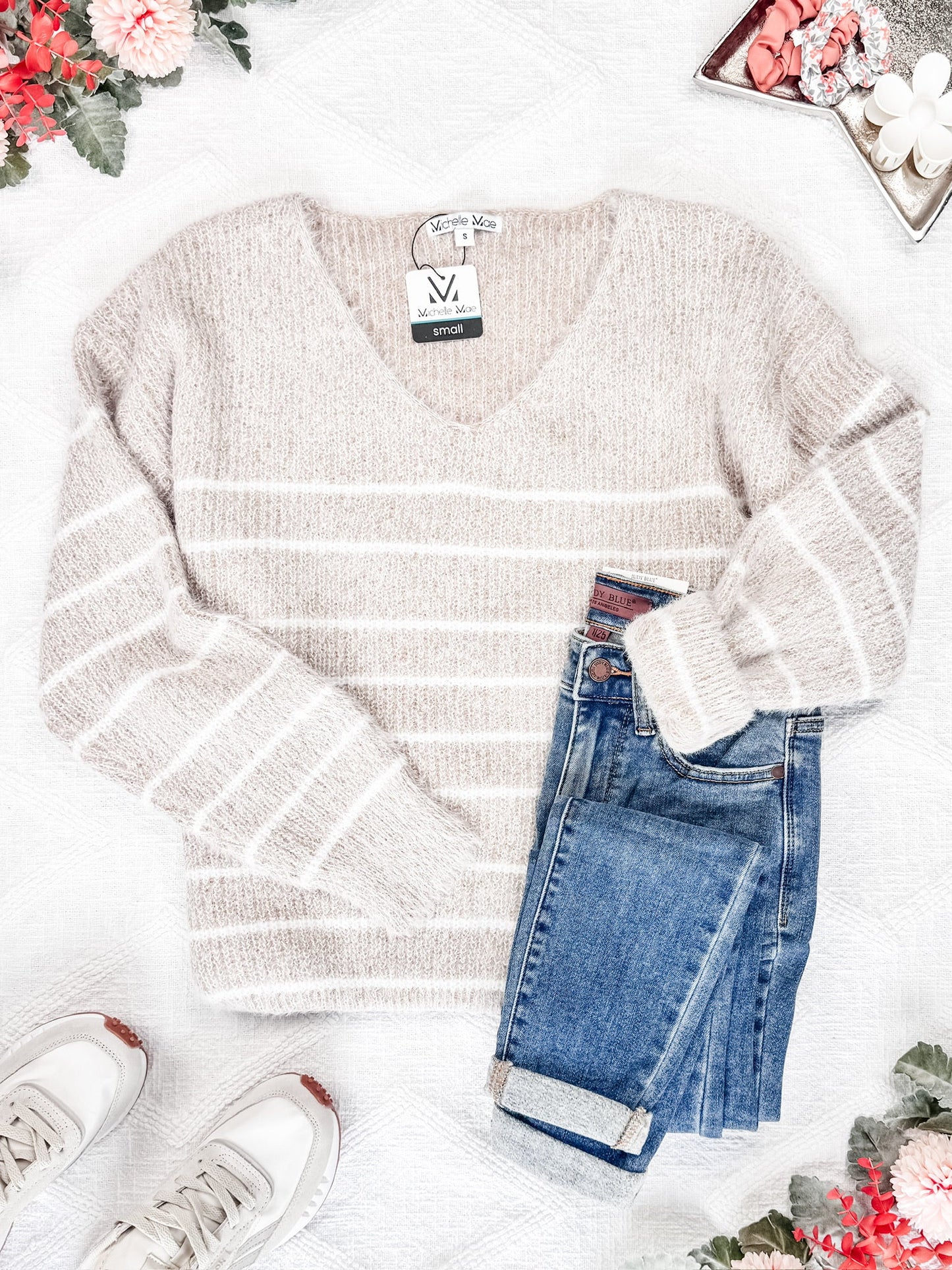 Michelle Mae Cozy Striped Sweater - Natural