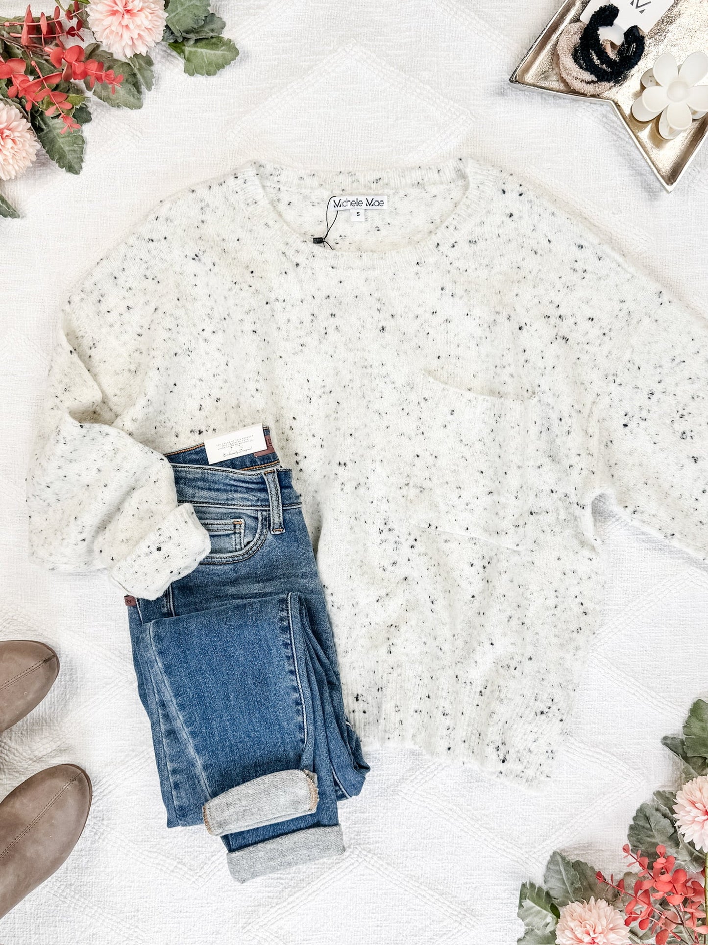 Michelle Mae Confetti Sweater - White