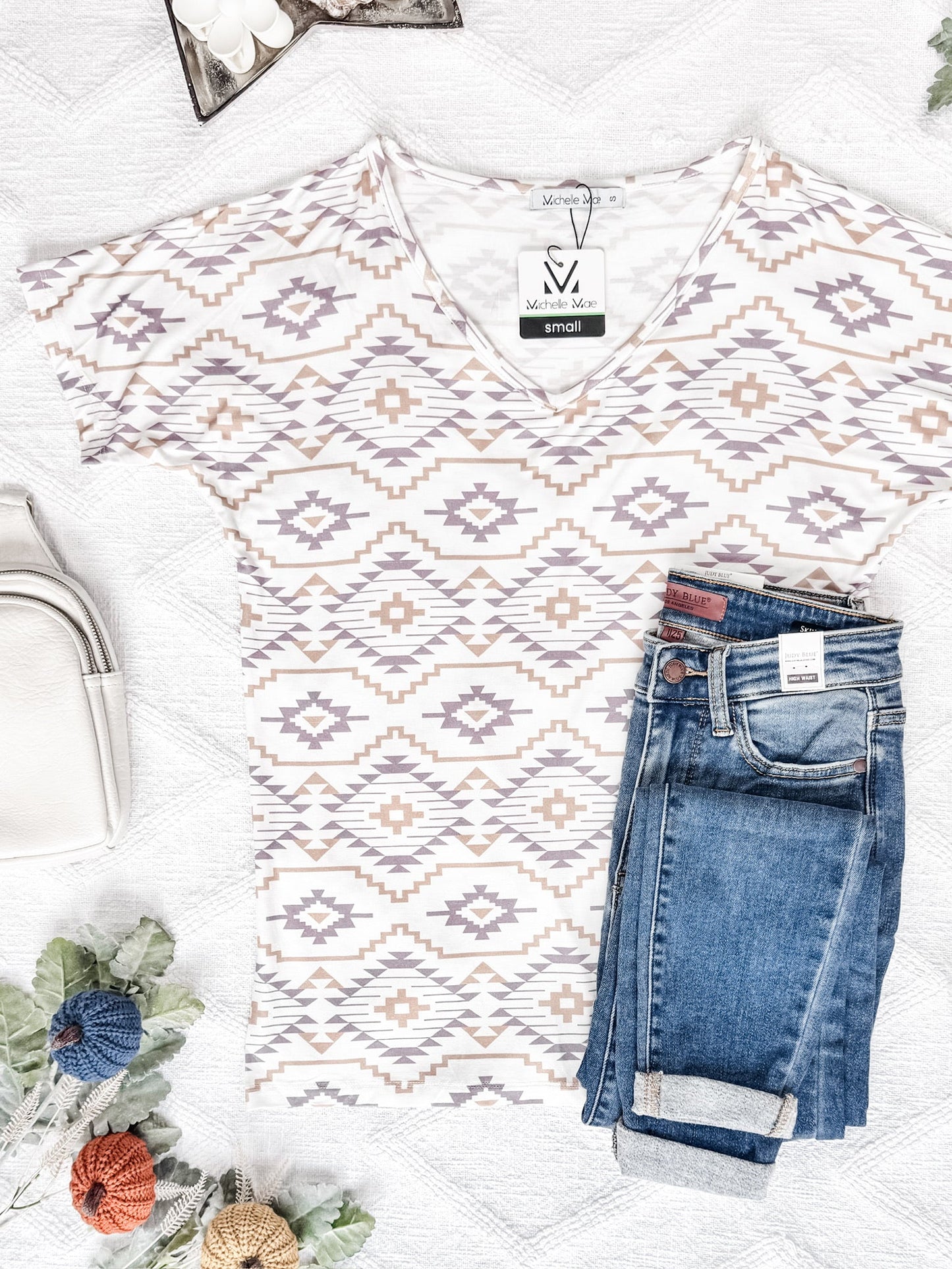 Michelle Mae Chloe Cozy Tee - Purple and White Geometric