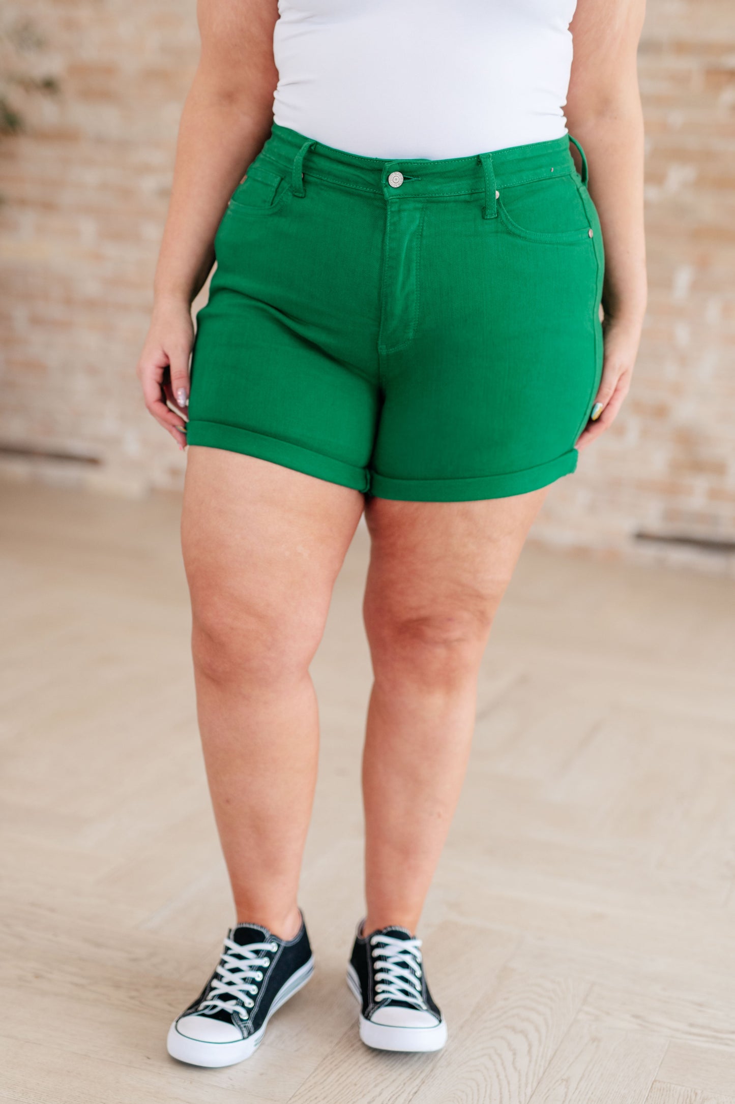 Jenna High Rise Control Top Cuffed Shorts in Green - G Marie's Boutique 