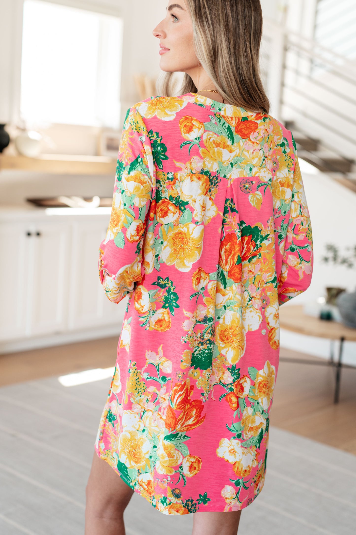 Dear Scarlett Lizzy Dress in Hot Pink and Yellow Floral