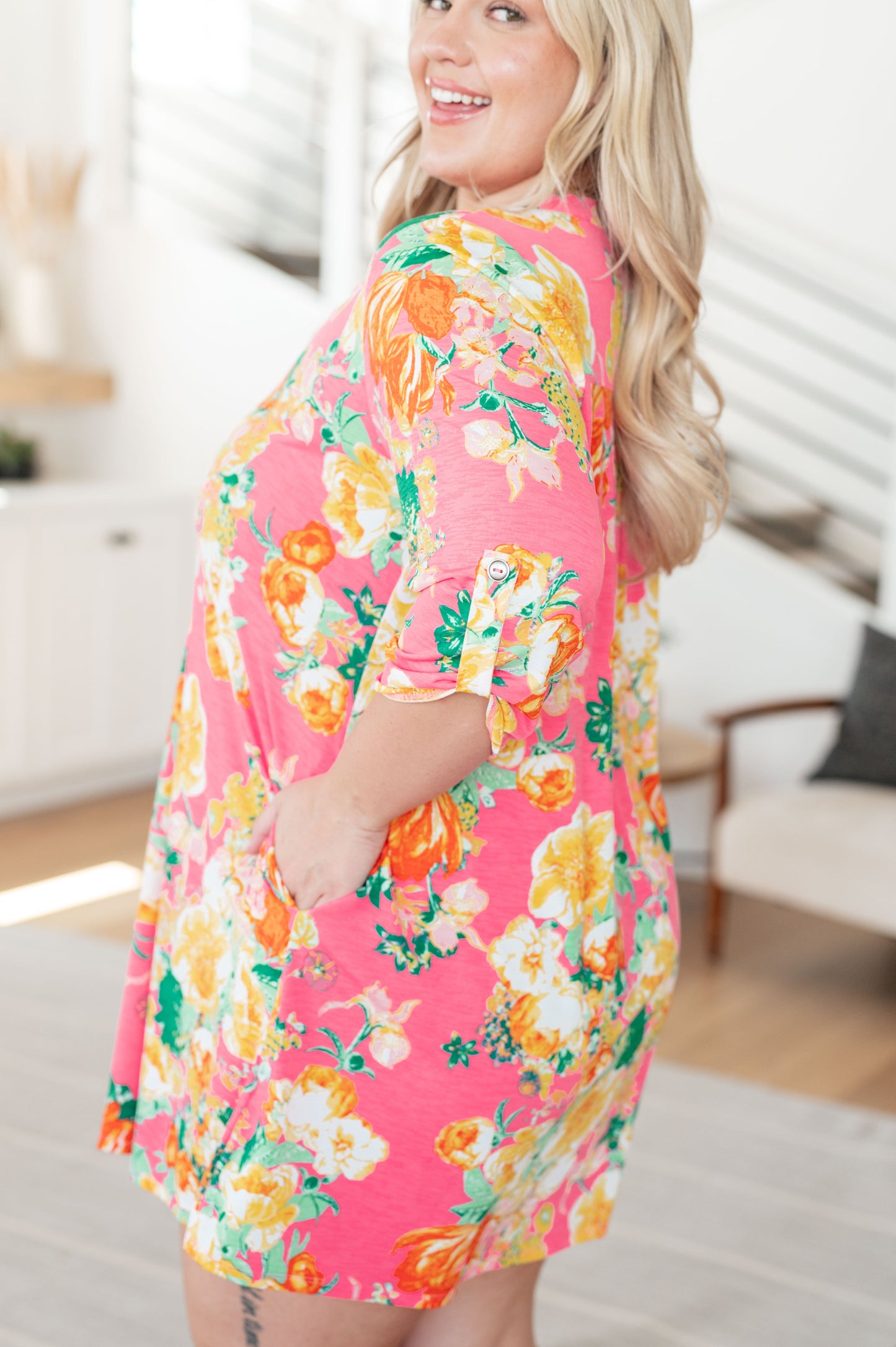 Dear Scarlett Lizzy Dress in Hot Pink and Yellow Floral