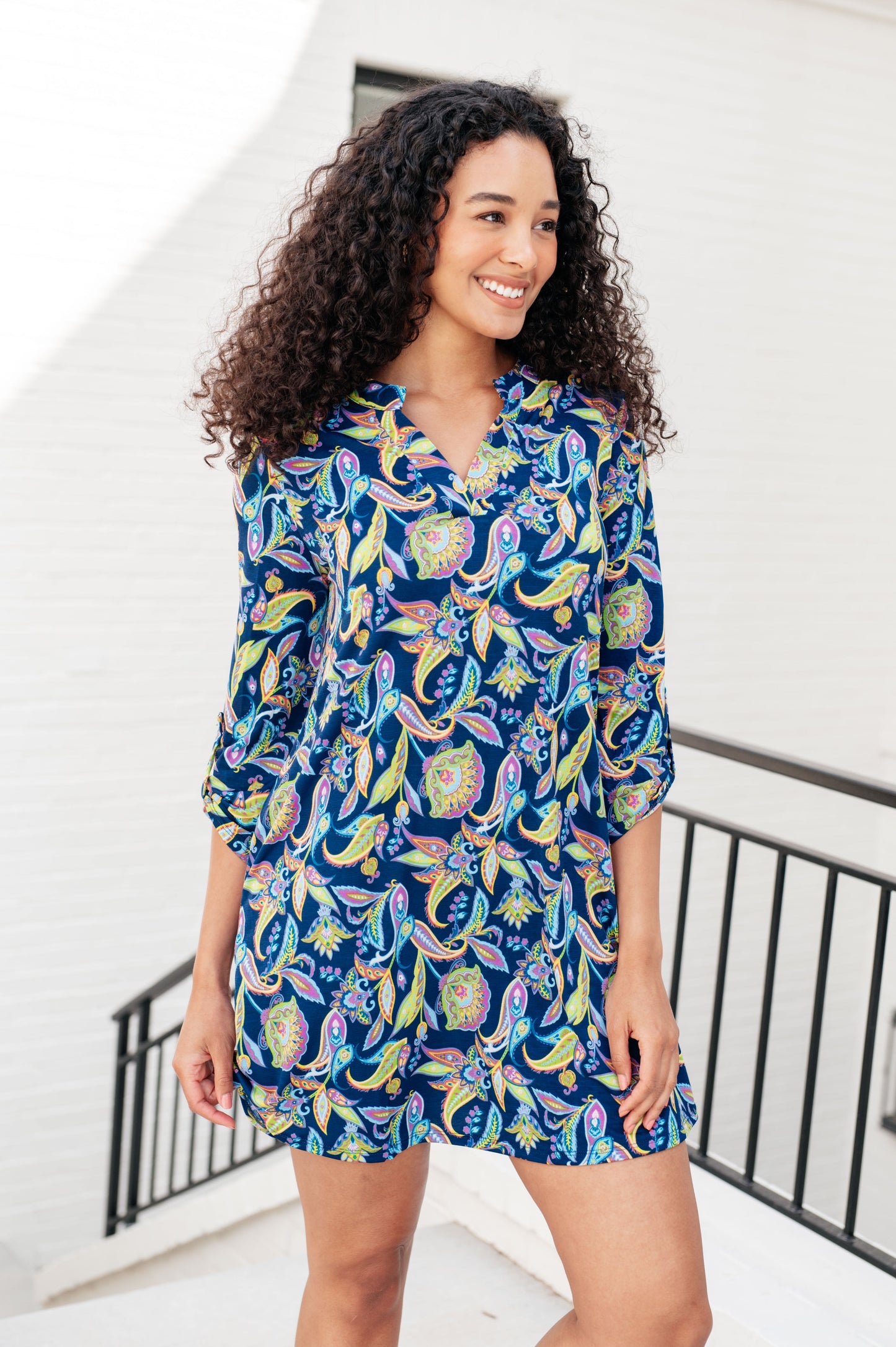 Dear Scarlett Lizzy Dress in Navy and Bright Paisley Floral