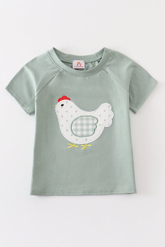 Sage chicken applique boy top