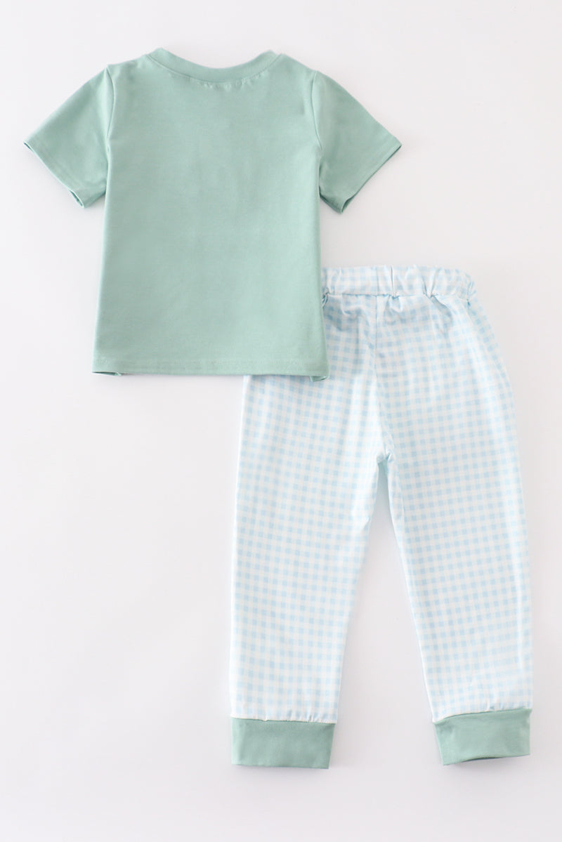 Abby & Evie Green gingham boy pants set