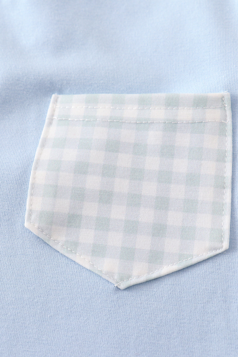 Abby & Evie Blue gingham boy pants set