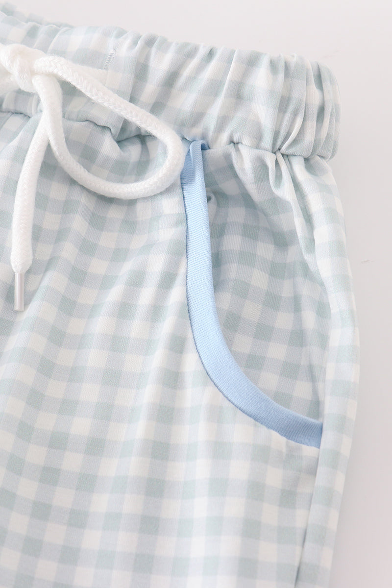 Abby & Evie Blue gingham boy pants set