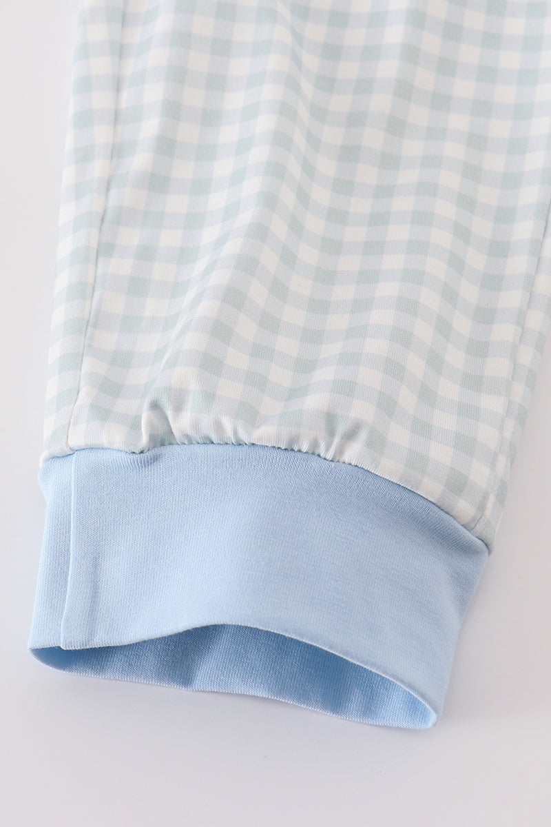 Abby & Evie Blue gingham boy pants set