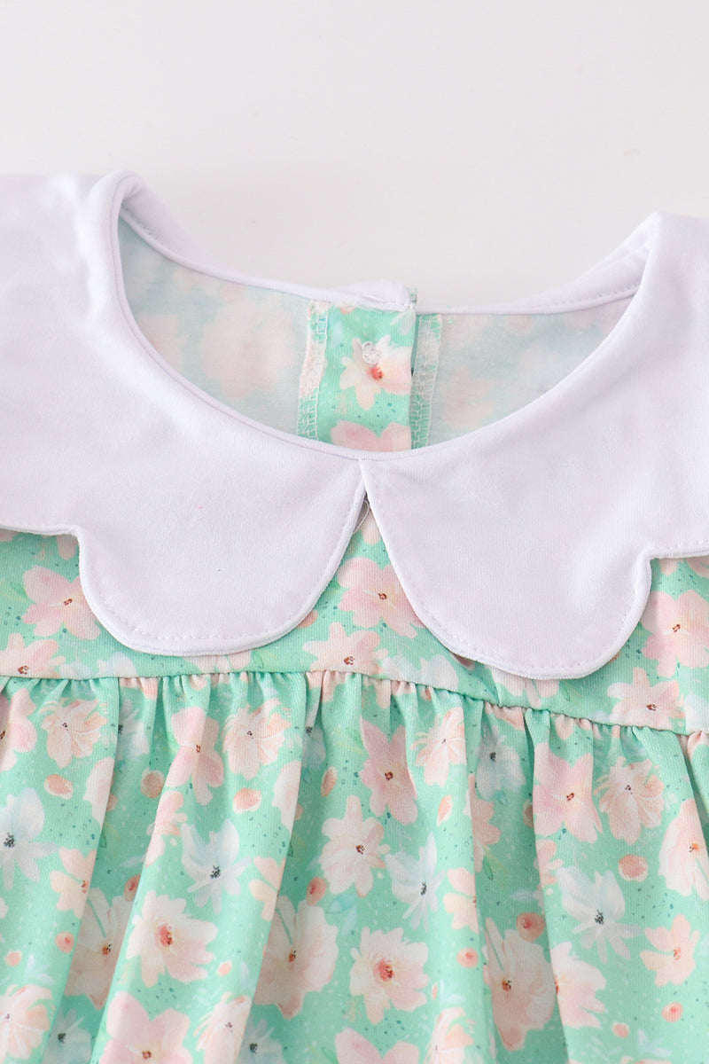 Abby & Evie Green floral print girl set