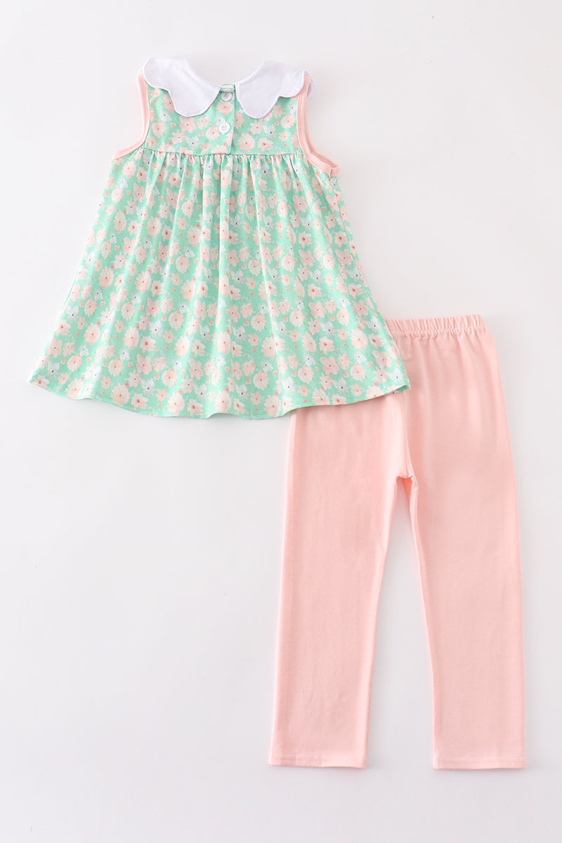 Abby & Evie Green floral print girl set