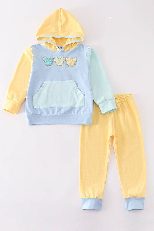 Abby & Evie Color blocked character french knot boy hoodie set