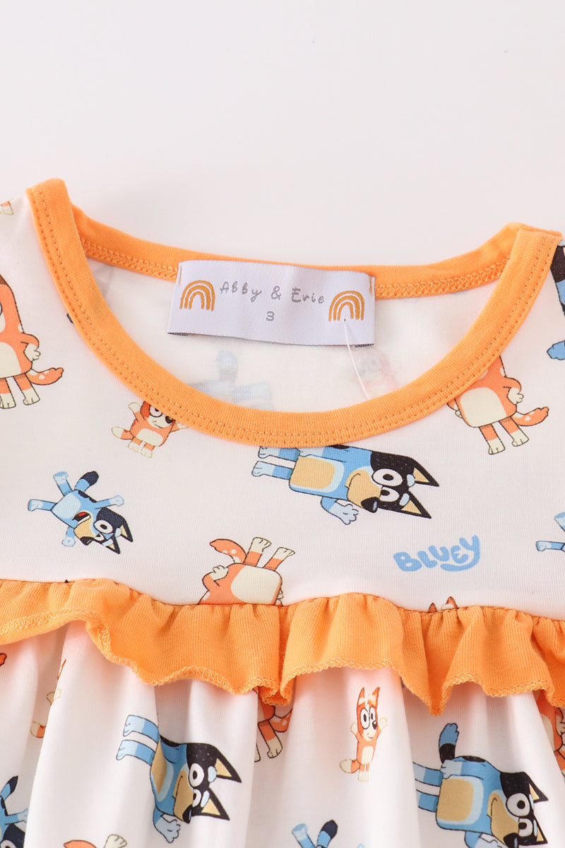 Abby & Evie Orange character ruffle girl set