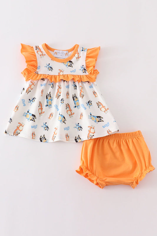 Abby & Evie Orange character ruffle baby girl set