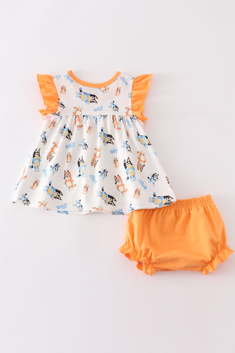 Abby & Evie Orange character ruffle baby girl set