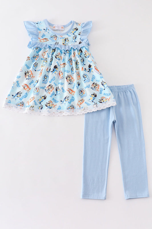 Abby & Evie Blue character girl ruffle pants set