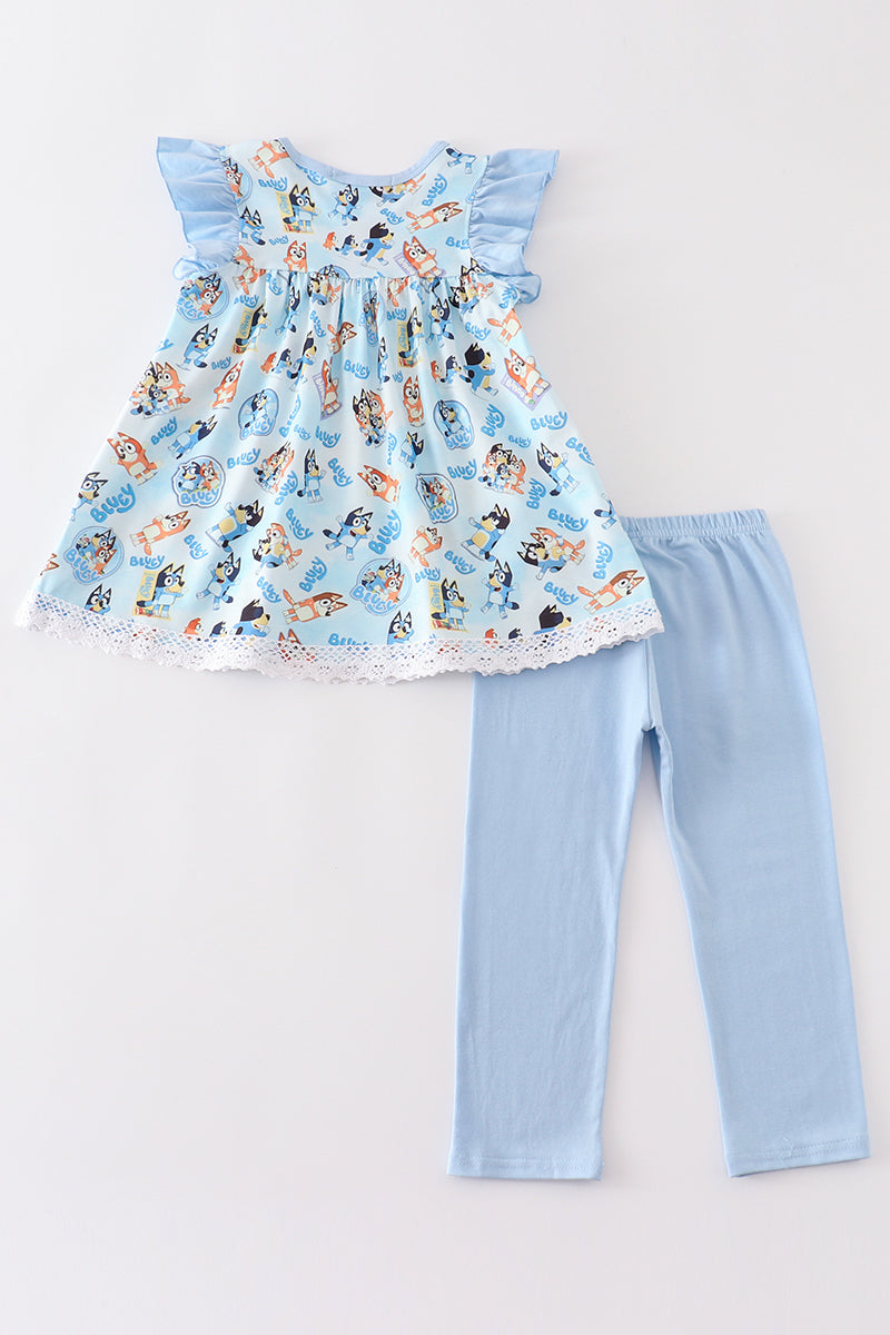 Abby & Evie Blue character girl ruffle pants set