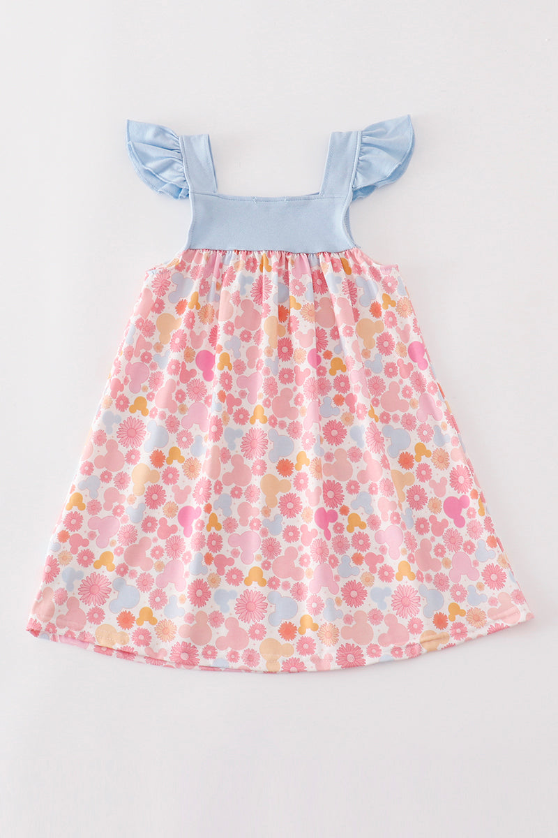 Abby & Evie Pink character print ruffle dress