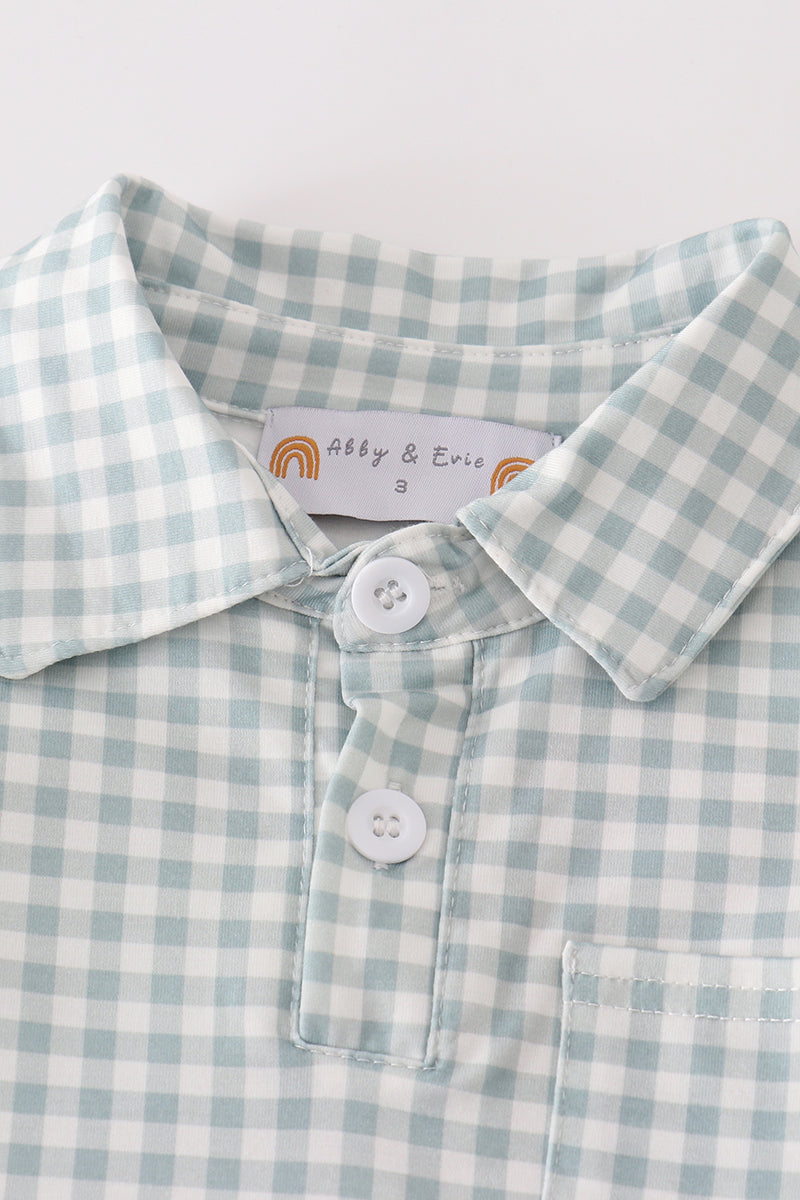 Abby & Evie Green gingham boy set