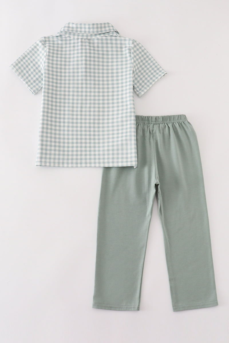 Abby & Evie Green gingham boy set