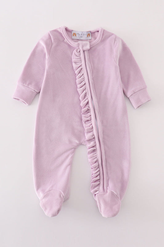 Abby & Evie Lavender velvet girl romper