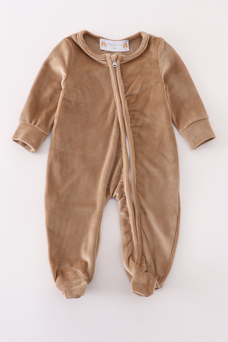 Abby & Evie Beige velvet boy romper