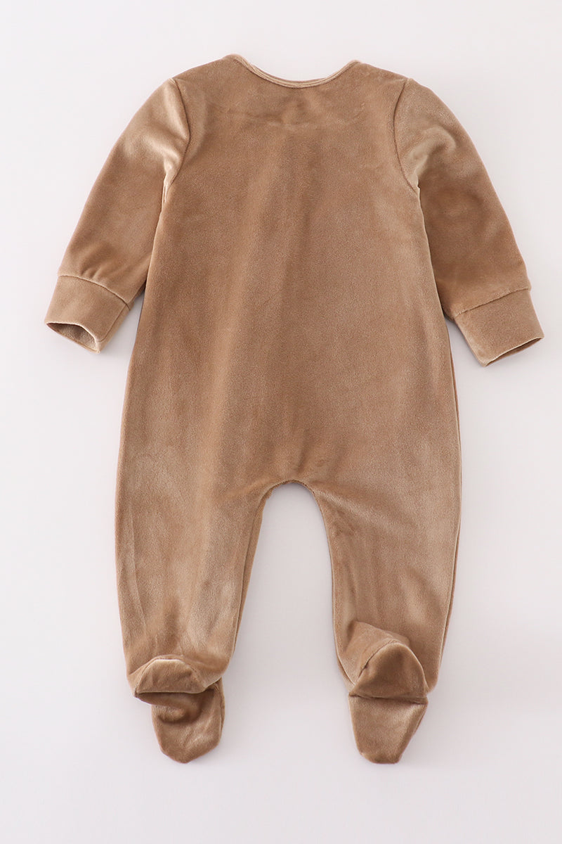 Abby & Evie Beige velvet boy romper