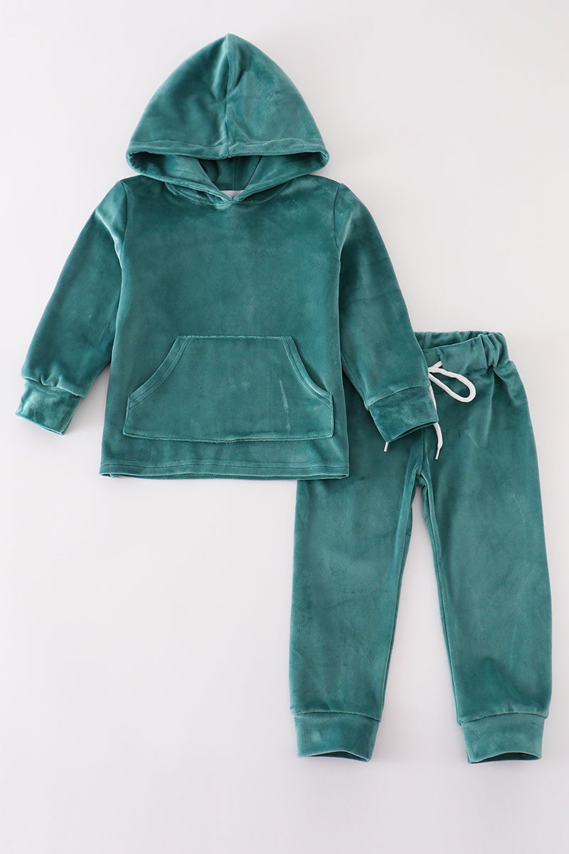 Abby & Evie Baby forest velvet boy hoodie set