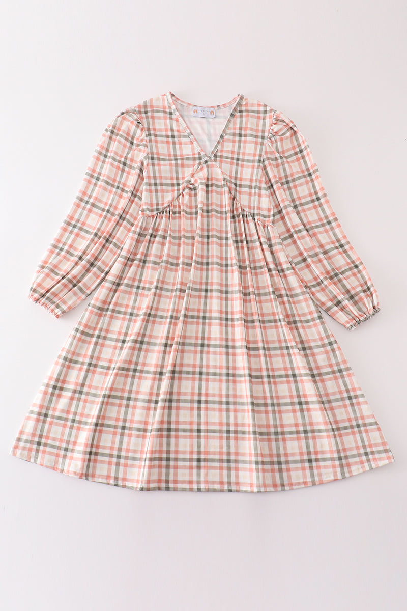 Abby & Evie Green watercolor plaid mom&me dress