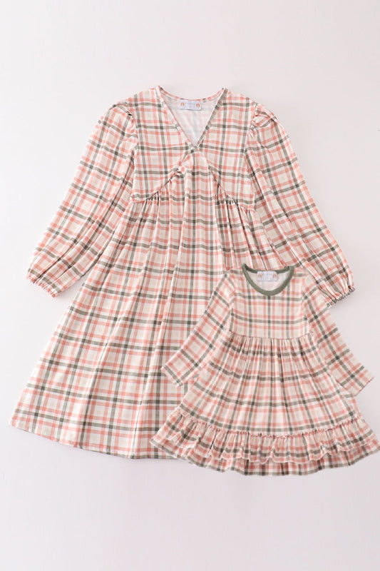 Abby & Evie Green watercolor plaid mom&me dress