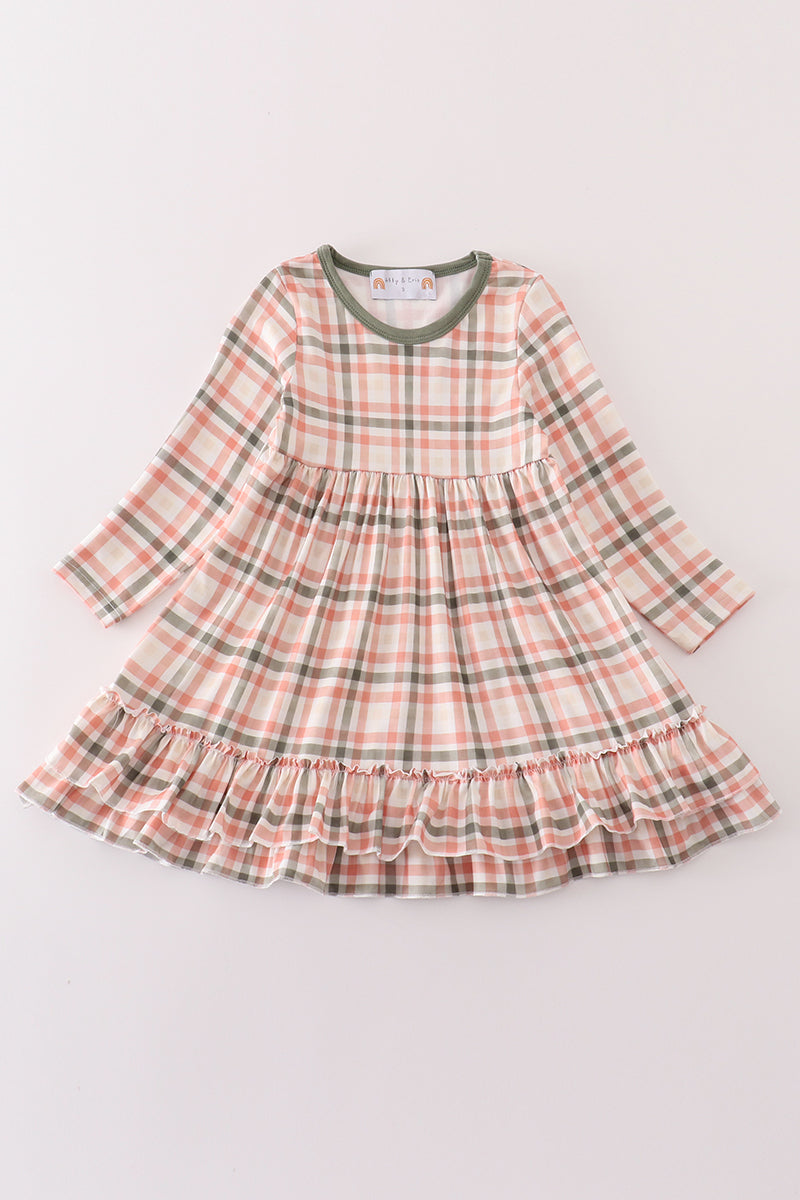 Abby & Evie Green watercolor plaid mom&me dress