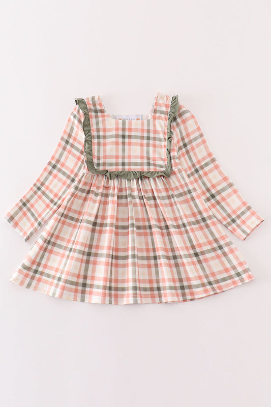 Abby & Evie Green watercolor plaid girl top