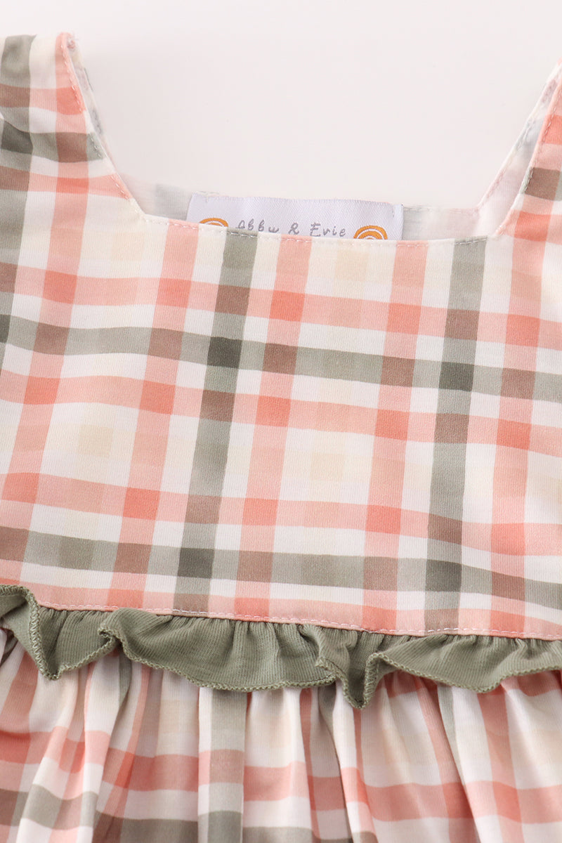 Abby & Evie Green watercolor plaid girl top