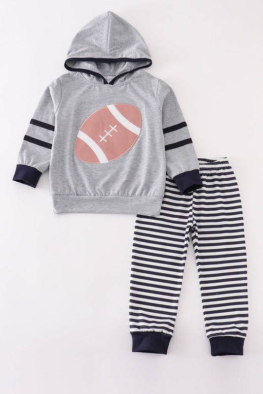 Abby & Evie Grey football applique boy hoodie set