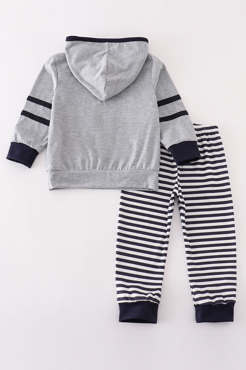 Abby & Evie Grey football applique boy hoodie set