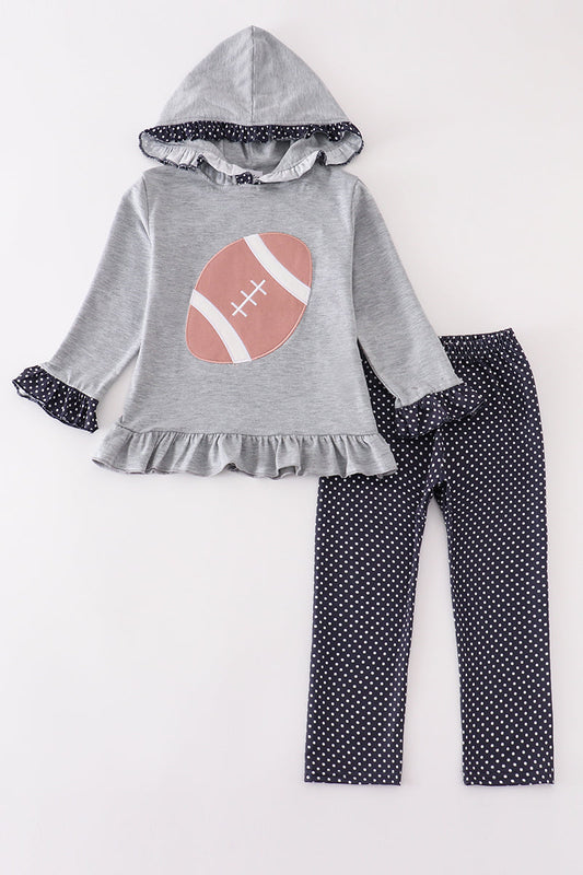 Abby & Evie Grey football applique girl hoodie set