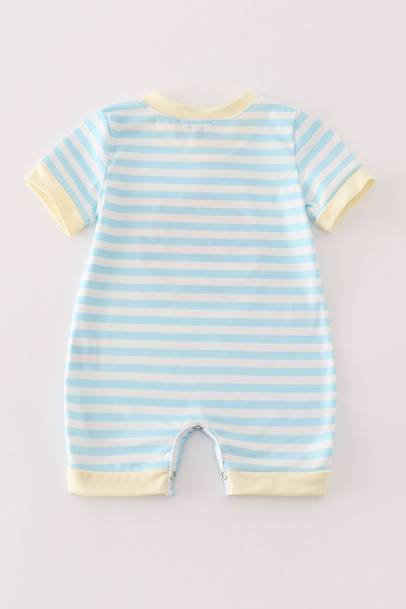 Abby & Evie Blue stripe noah's ark applique boy romper