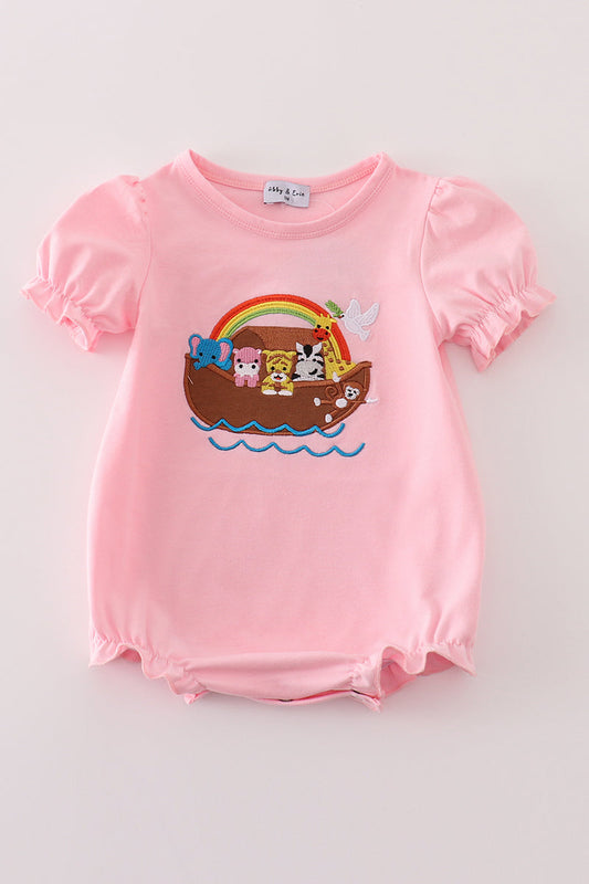 Abby & Evie Pink noah's ark applique girl bubble