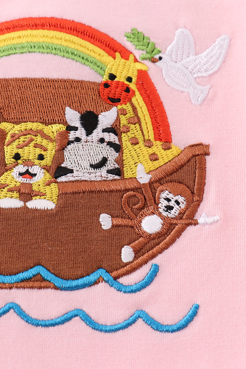 Abby & Evie Pink noah's ark applique girl bubble