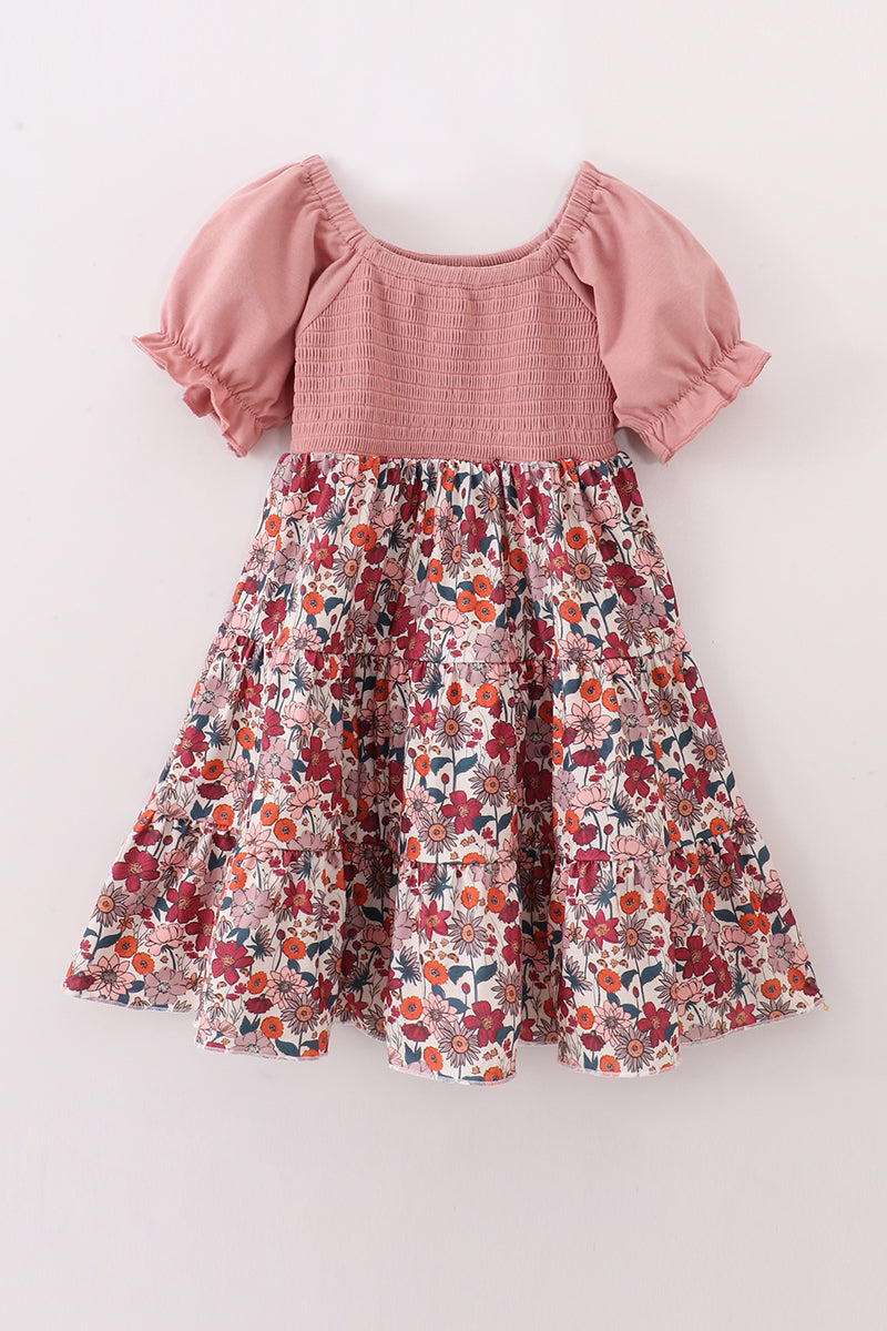 Abby & Evie Pink floral smocked mom&me dress