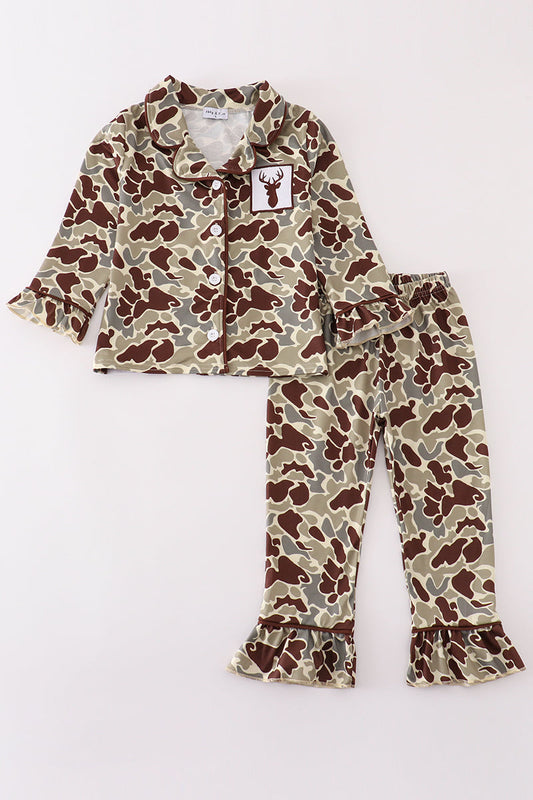 Abby & Evie Camouflage antler embroidery girl pajamas set