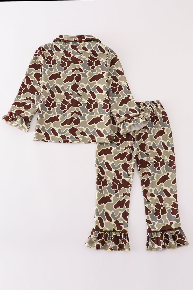 Abby & Evie Camouflage antler embroidery girl pajamas set