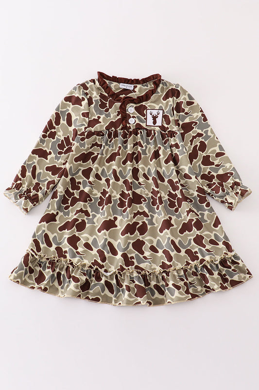 Abby & Evie Camouflage antler embroidery girl gown