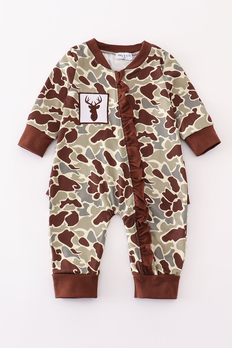 Abby & Evie Camouflage antler embroidery girl romper