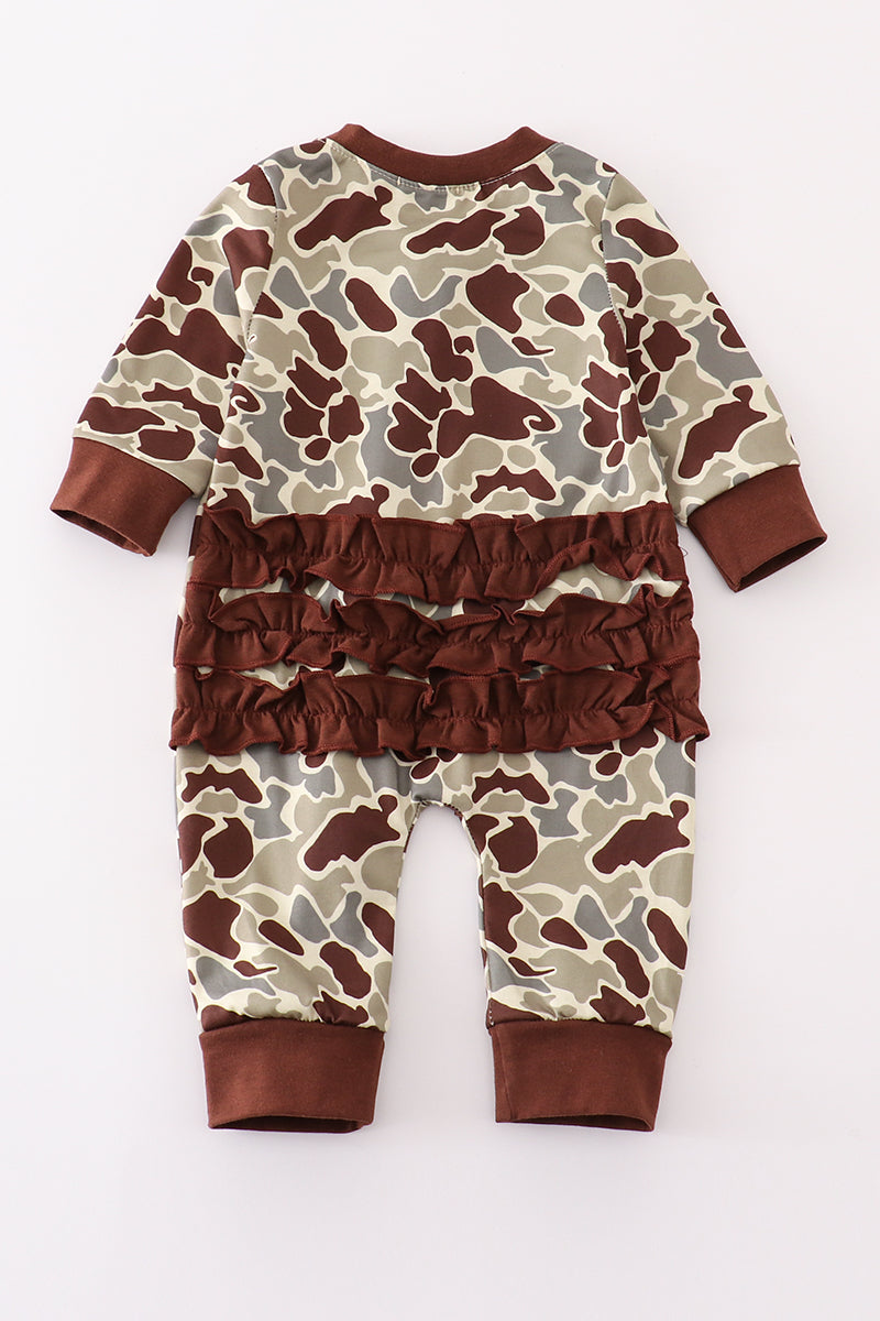 Abby & Evie Camouflage antler embroidery girl romper