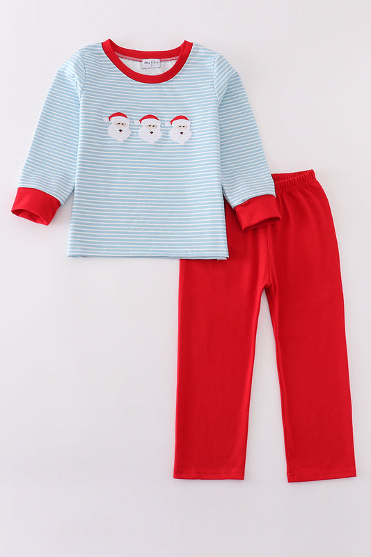 Abby & Evie Blue christmas santa emboidery boy set