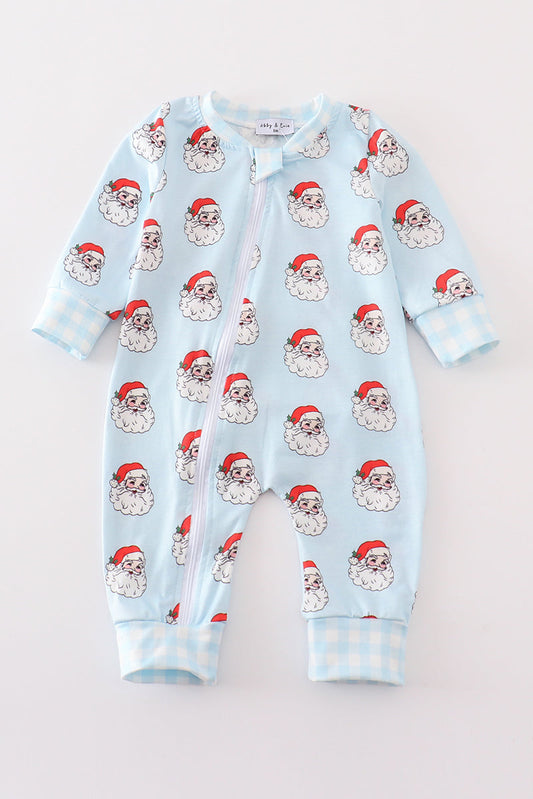 Abby & Evie Blue christmas santa claus zipper  unisex romper